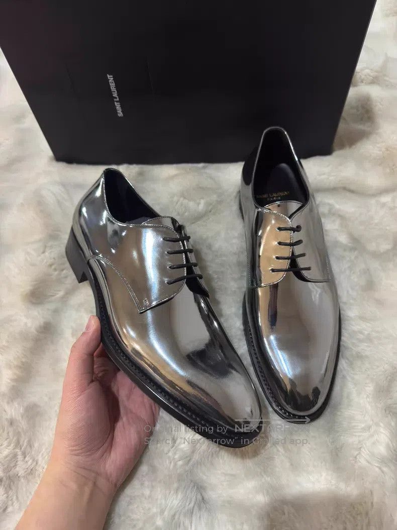 Saint Laurent Paris Saint Laurent Paris Metallic Silver Leather Shoes Size US 8 / EU 41 - 3 Thumbnail