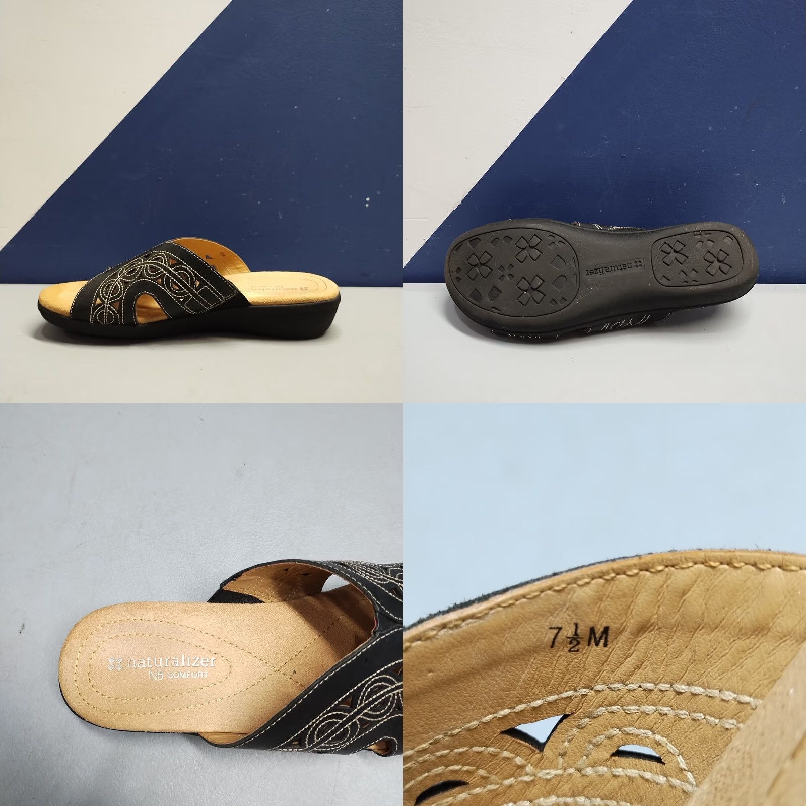 Naturalizer Naturalizer N5 Comfort Slide Sandals Women US 7.5 Black Tan Wedge Slip On Size US 8 / IT 38 - 9 Thumbnail