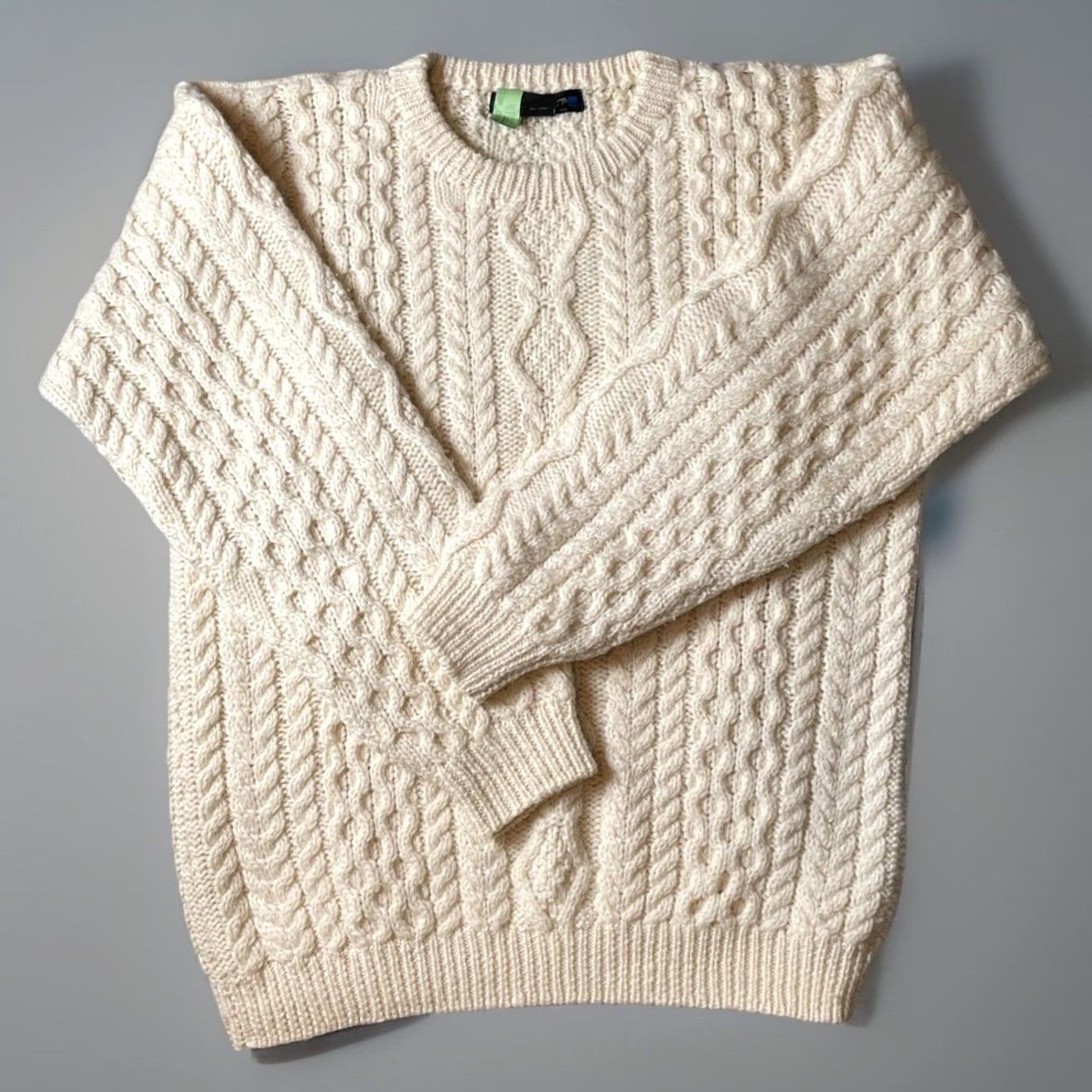 Architect VINTAGE Architect Fisherman Sweater Mens Large Ivory 100% Wool Cable Knit Pullover Size US L / EU 52-54 / 3 - 4 Thumbnail