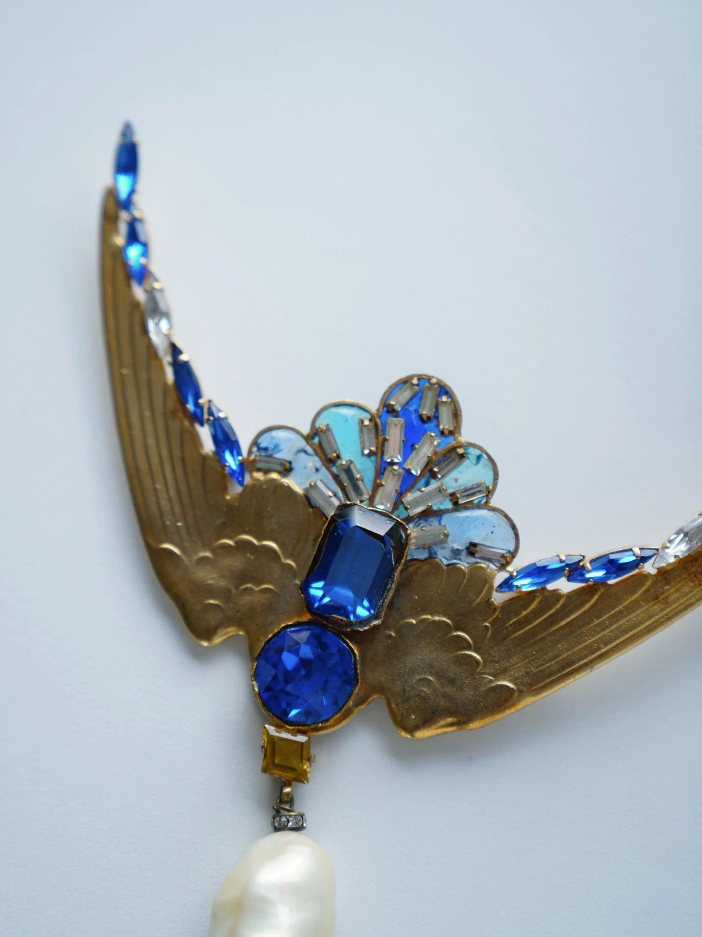Jean-Louis Scherrer Vintage Scherrer Gold Blue Bird Glass Brooch 60s Rare Size ONE SIZE - 6 Thumbnail