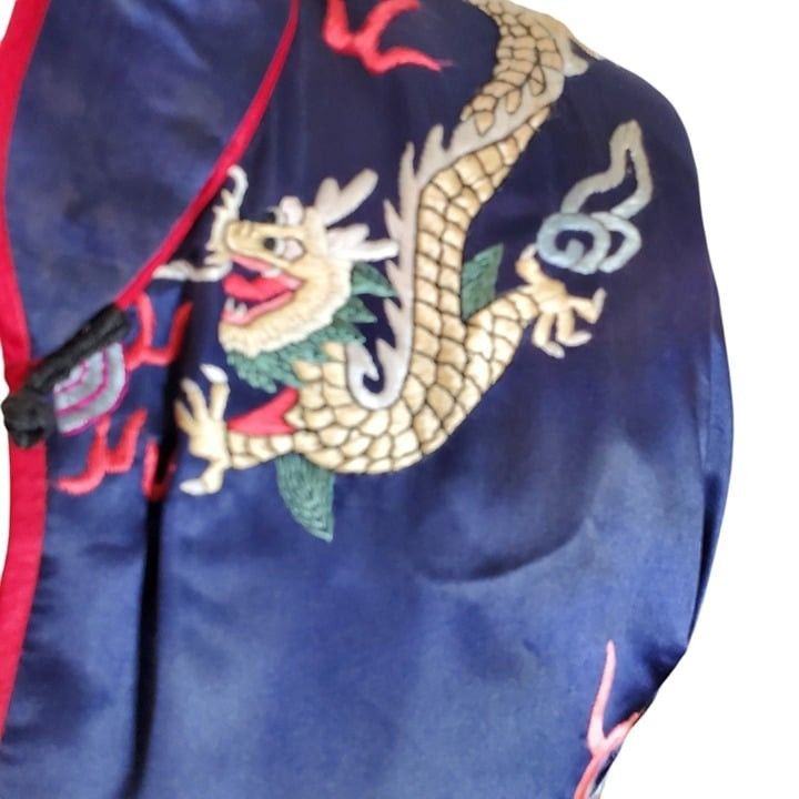 Handmade Vintage Handmade Unisex Chinese Silk Kimono Jacket Blouse Ro Size ONE SIZE - 3 Thumbnail