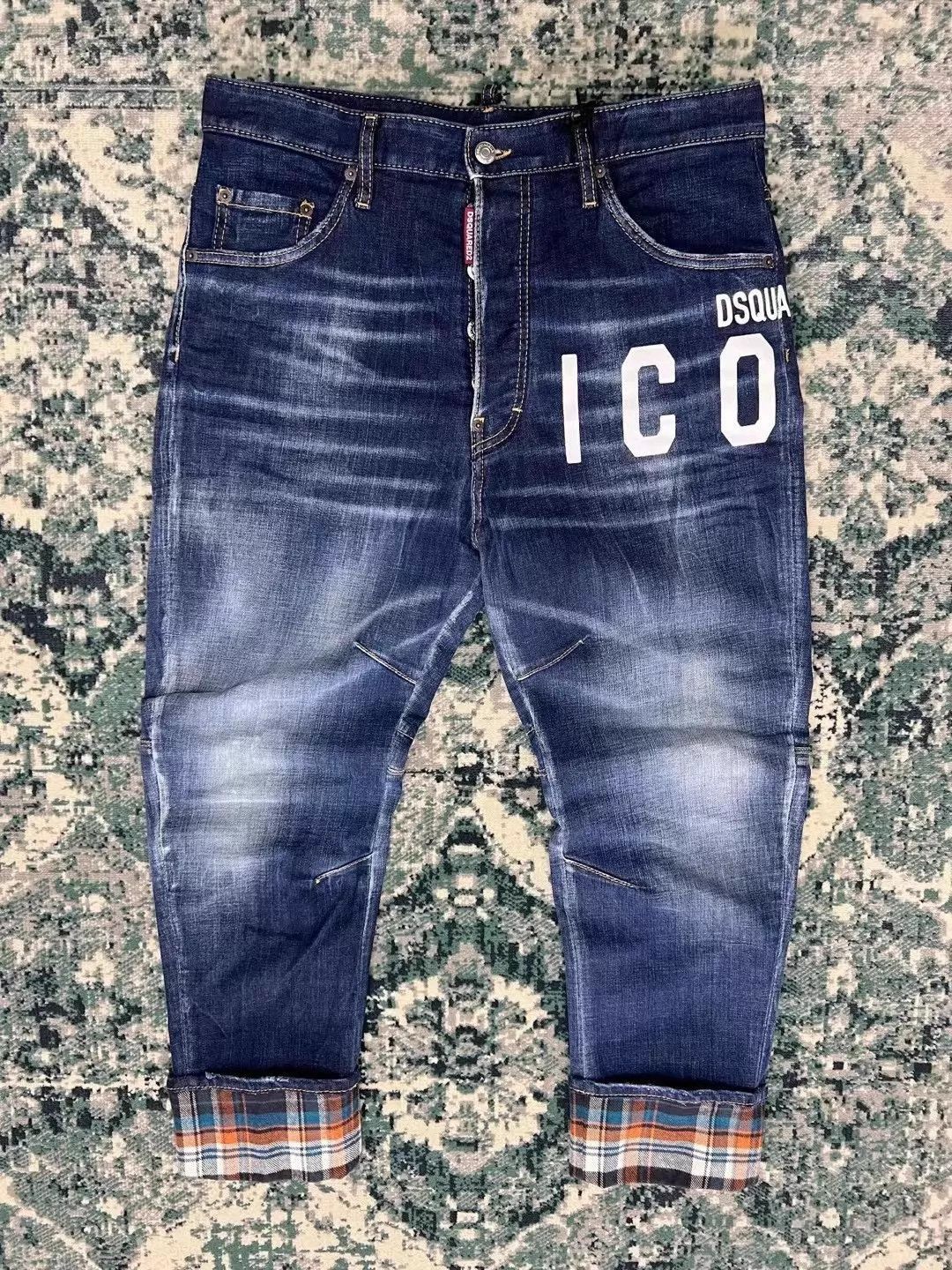 Dsquared2 Blue Denim Jeans with 'ICO' Print and Plaid Cuff Size US 32 / EU 48 - 1 Thumbnail