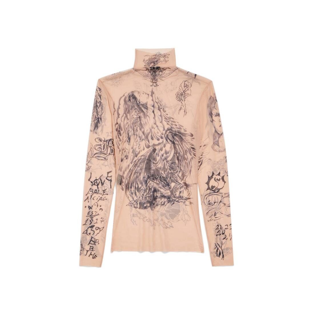 Balenciaga o1s1wg110825 Tat Long Sleeve Top in Light Beige Size L / US 10 / IT 46 - 2 Thumbnail