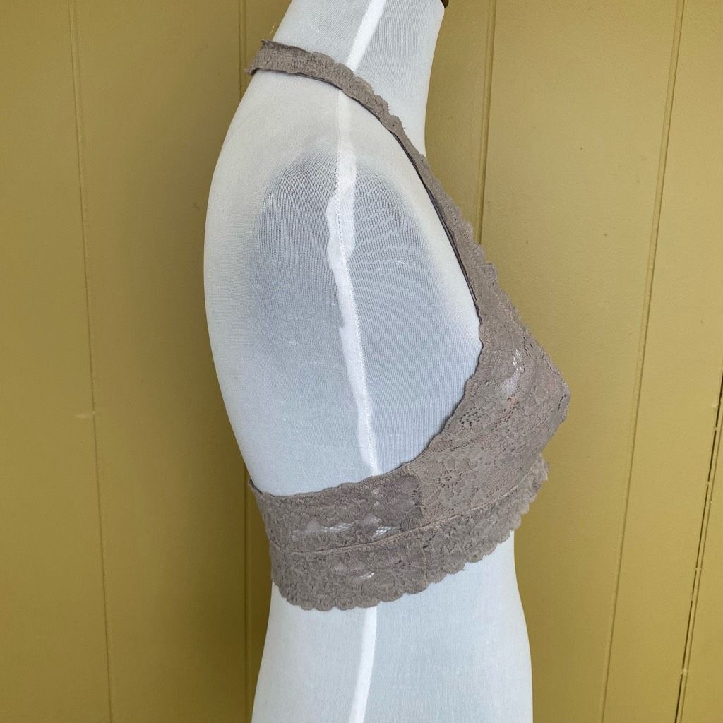 American Eagle Outfitters Aerie women M V-cut halter top lace bralette grey Size ONE SIZE - 4 Thumbnail