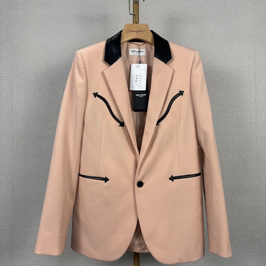 Saint Laurent Paris Saint Laurent Pink Wool Leather Trim Blazer Size F36 Size XS / US 0-2 / IT 36-38 - 1 Thumbnail