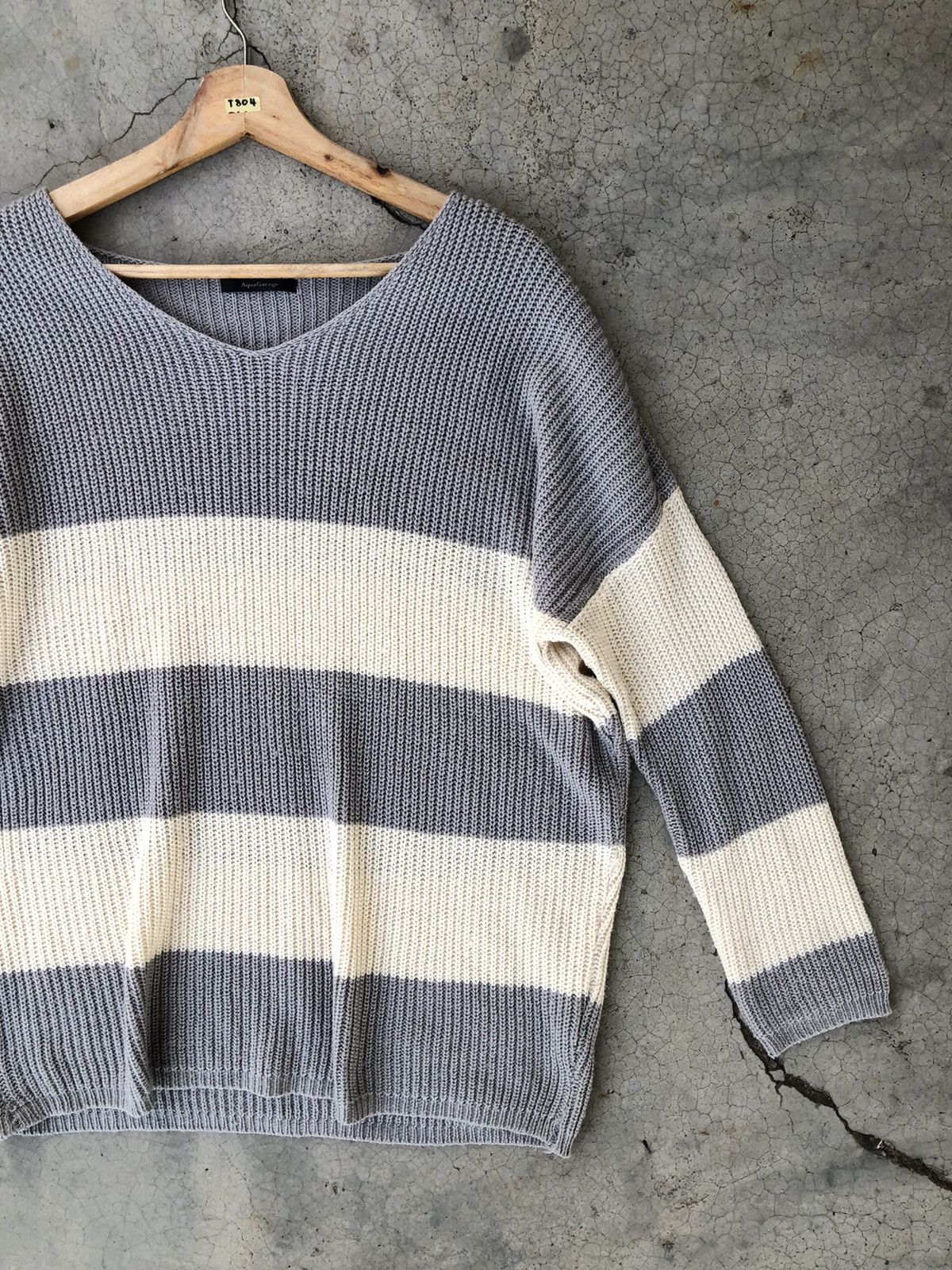 Designer × OVER THE STRiPES CableKnit V Neck Stripe Jumper Pullover Size US XL / EU 56 / 4 - 1 Thumbnail