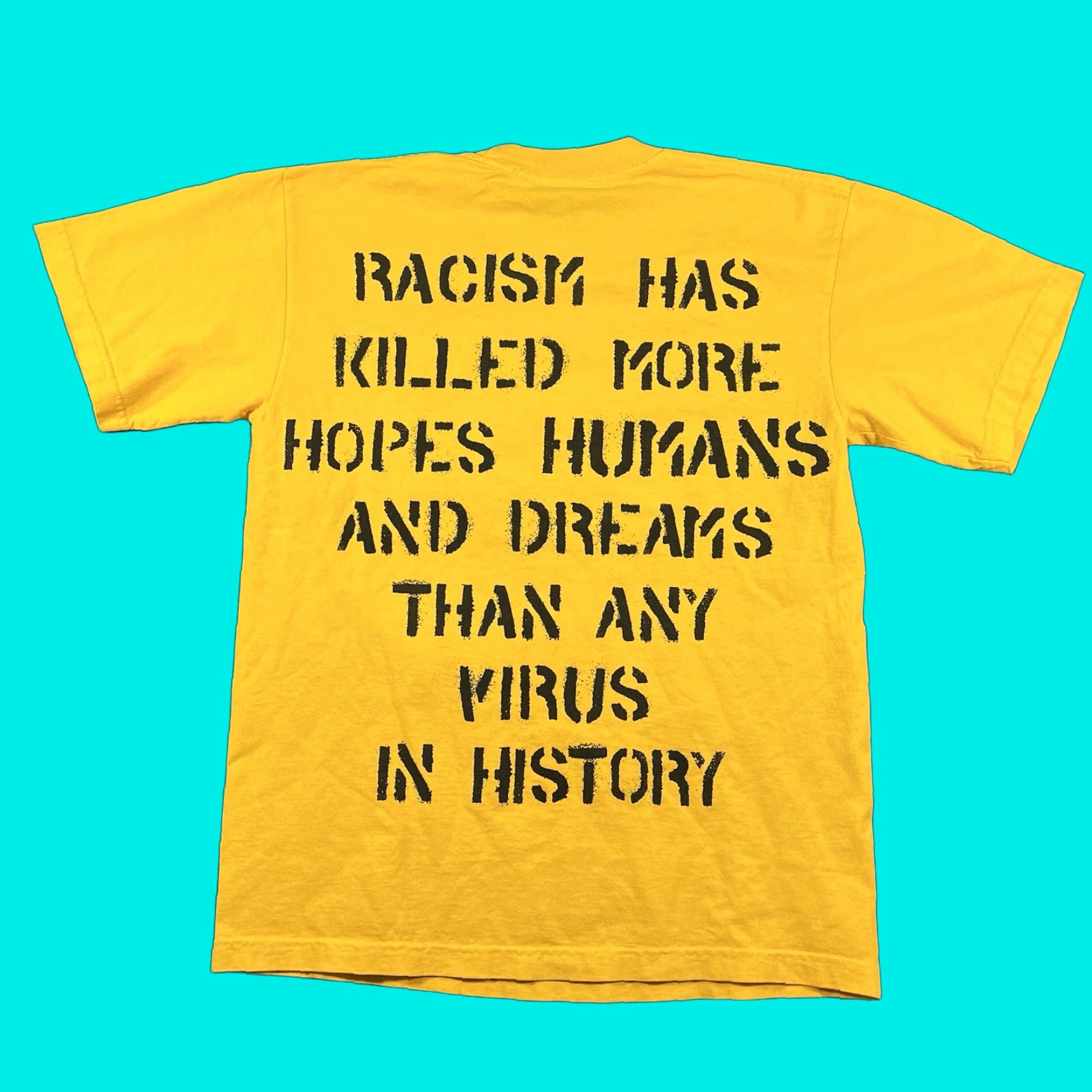 Vintage Menace Los Angeles T-Shirt Mens M Yellow Graphic Print Black Power Fist BLM 90s Streetwear USA Short Sleeve Double-Sided Size US M / EU 48-50 / 2 - 1 Thumbnail
