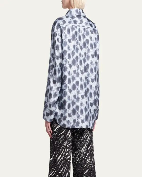 Marni o1w1db11125 Printed Button Down Silk Pajama Shirt in Silver Size S / US 4 / IT 40 - 3 Thumbnail