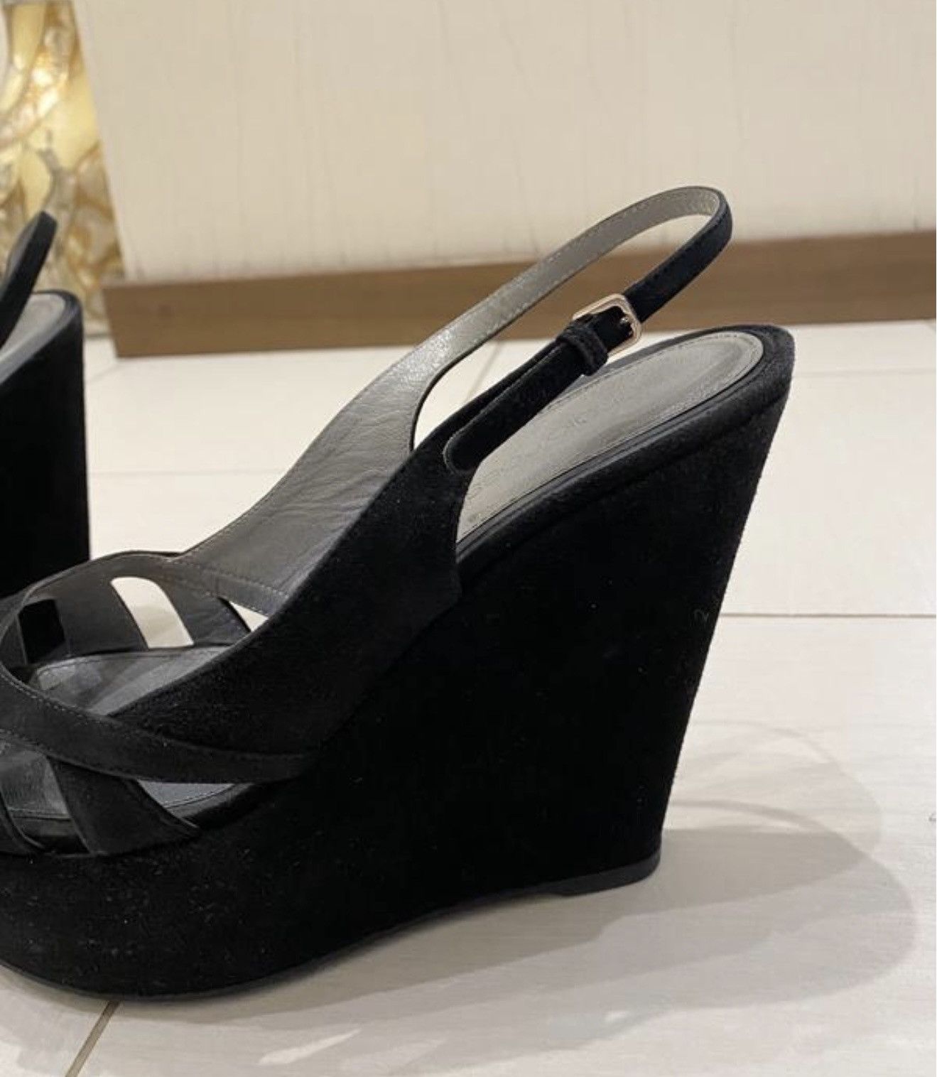 Sergio Rossi black wedge suede sandals Sergio Rossi Size US 8.5 / IT 38.5 - 4 Thumbnail