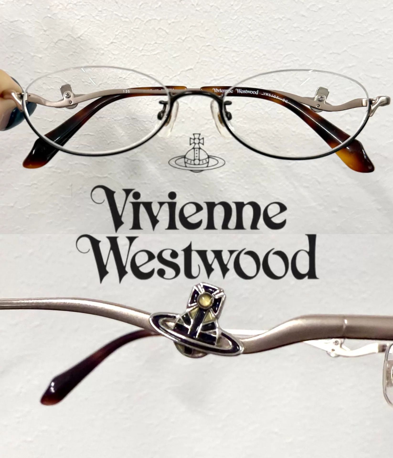 Vivienne Westwood Saturn Half Frame Y2K Glasses in Brown, Women's