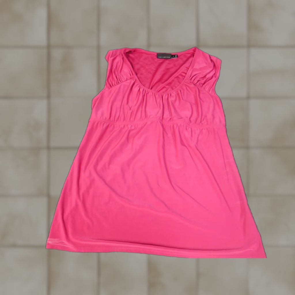 Vintage The Limited Blouse Womens M Pink Knit Sleeveless Casual Solid Pocket Modern Raglan Sleeve Regular Button-Down Collared Pullover Stretch