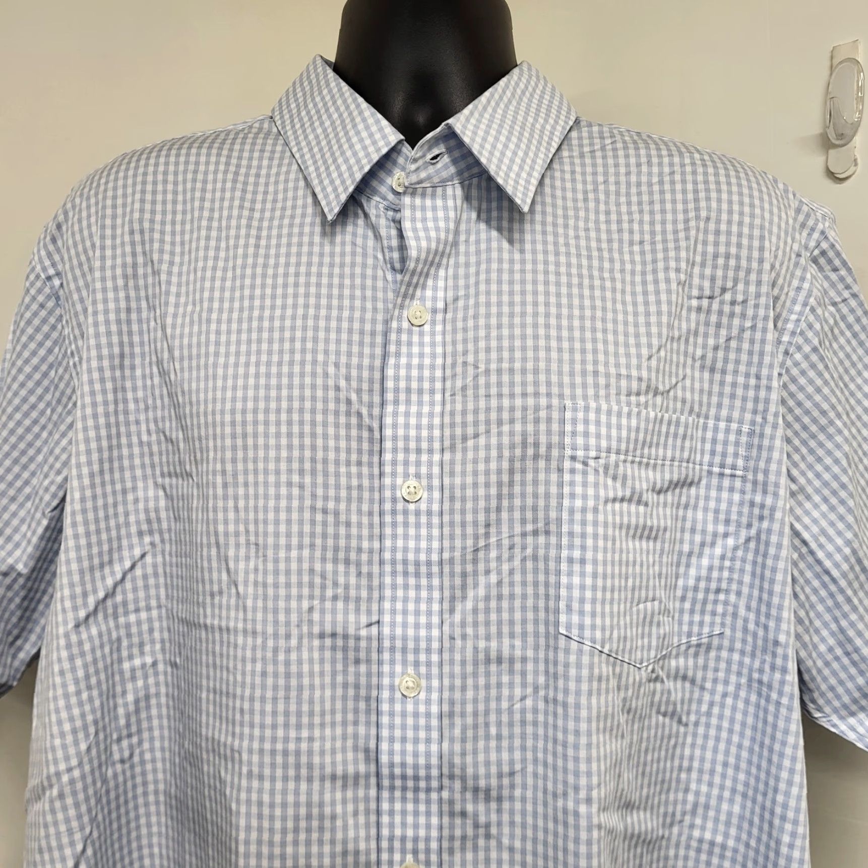 Lands' End Lands' End Hybrid Shirt Men's XXL 18-18.5 Soft Blue Checks Traditional Fit Button-Up Shirt Mens Regular 100% Cotton Easy Care Size US XXL / EU 58 / 5 - 2 Thumbnail
