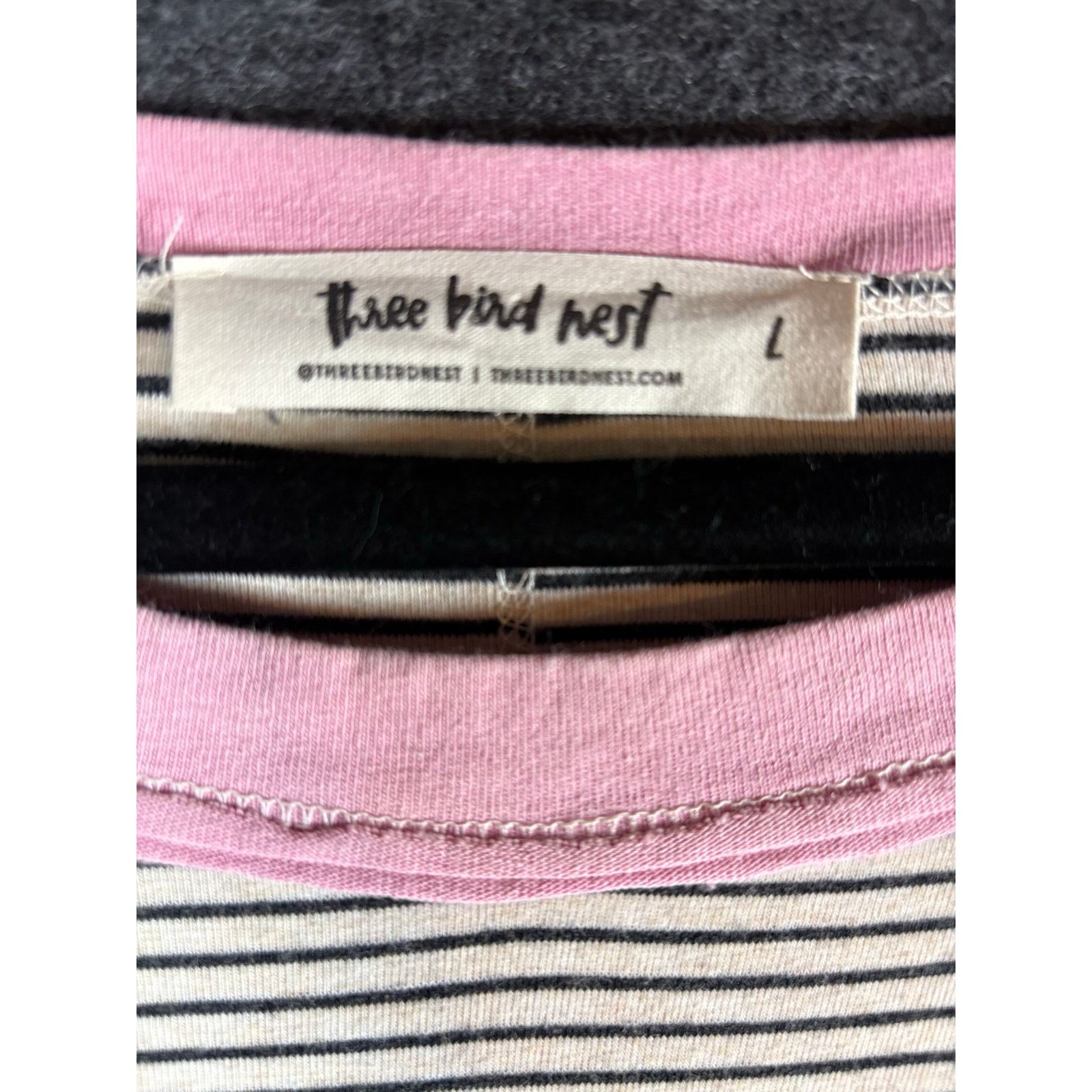 Other Three Bird Nest Striped Floral Sleeve Top Pink Trim #0459 Size L / US 10 / IT 46 - 4 Thumbnail