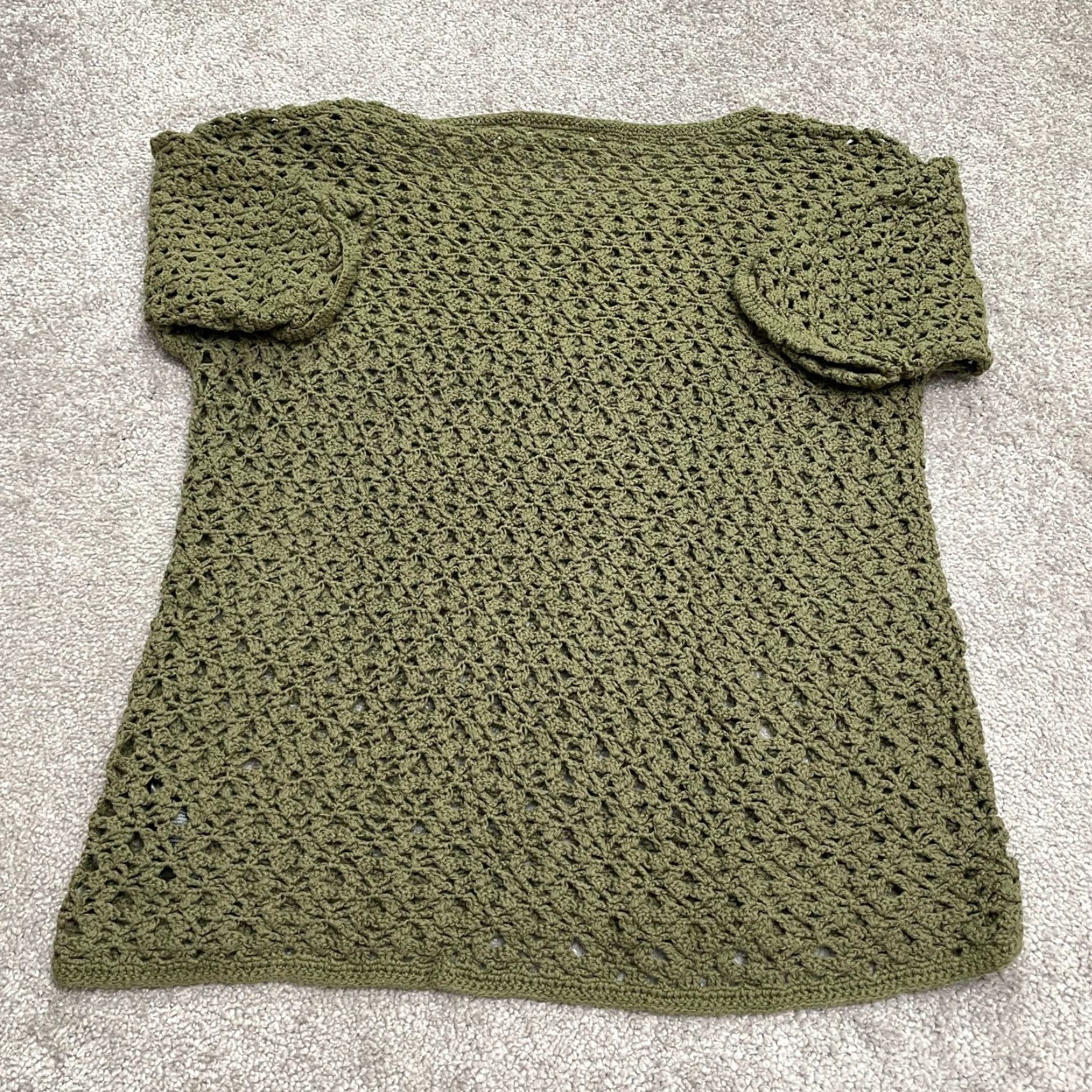 H&M H&M Top Womens Medium Green Short Sleeve Round Neck Casual Crochet Knit Logo L.O.G.G. Womens Size M / US 6-8 / IT 42-44 - 2 Thumbnail