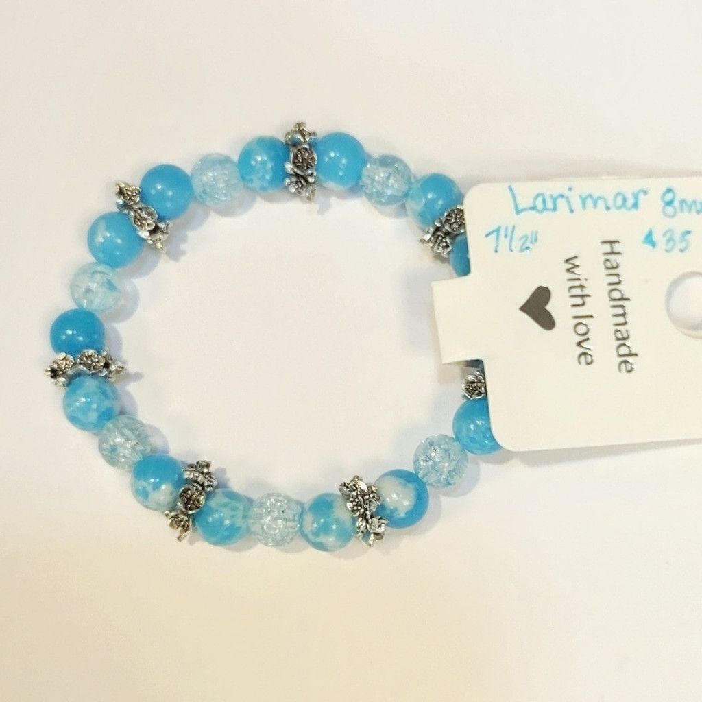 Handmade Rare Natural Gemstone Larimar Beaded Bracelet 7.5" Size ONE SIZE - 1 Thumbnail