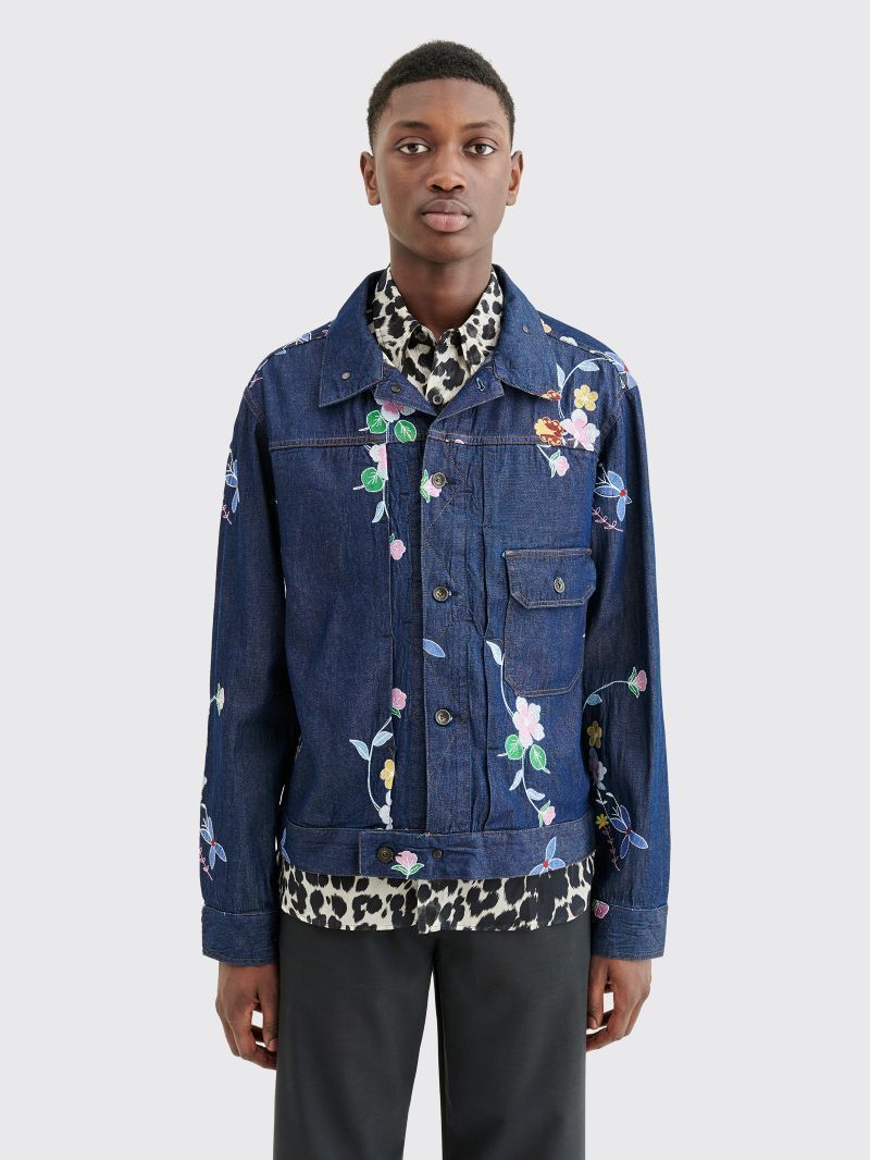 Engineered Garments INDIGO DENIM FLORAL EMBROIDERY TRUCKER JACKET Size US L / EU 52-54 / 3 - 5 Thumbnail