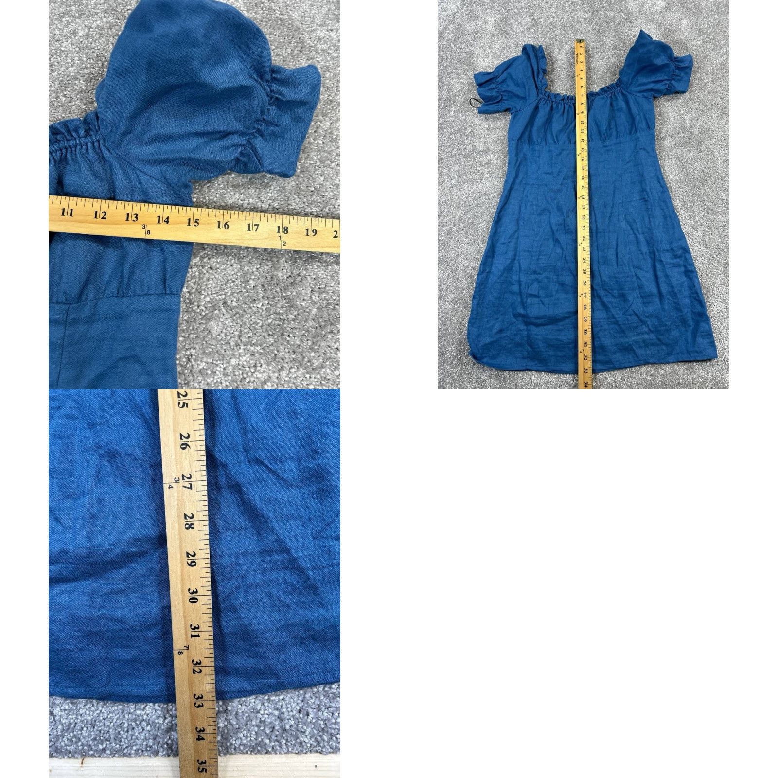 Reformation Reformation Dress Blue Linen Blouson Short Sleeve Square Neck Pullover 8 Womens A-Line Casual Summer Spring Regular Linen Size M / US 6-8 / IT 42-44 - 8 Thumbnail