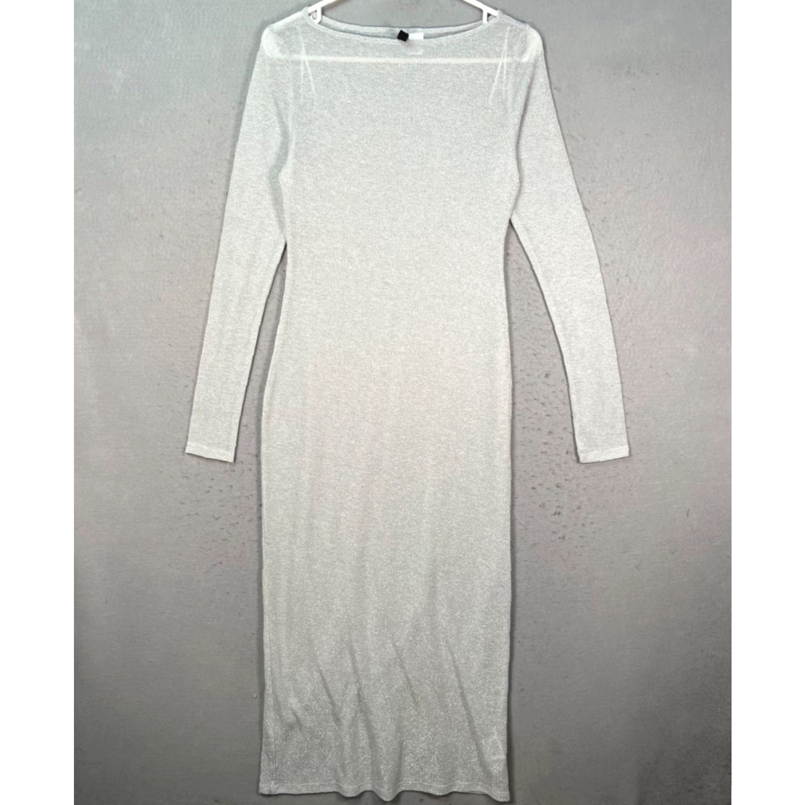 H&M H&M Divided Womens Size Small Shimmery Silver Long Sleeve Midi Dress Size S / US 4 / IT 40 - 2 Thumbnail