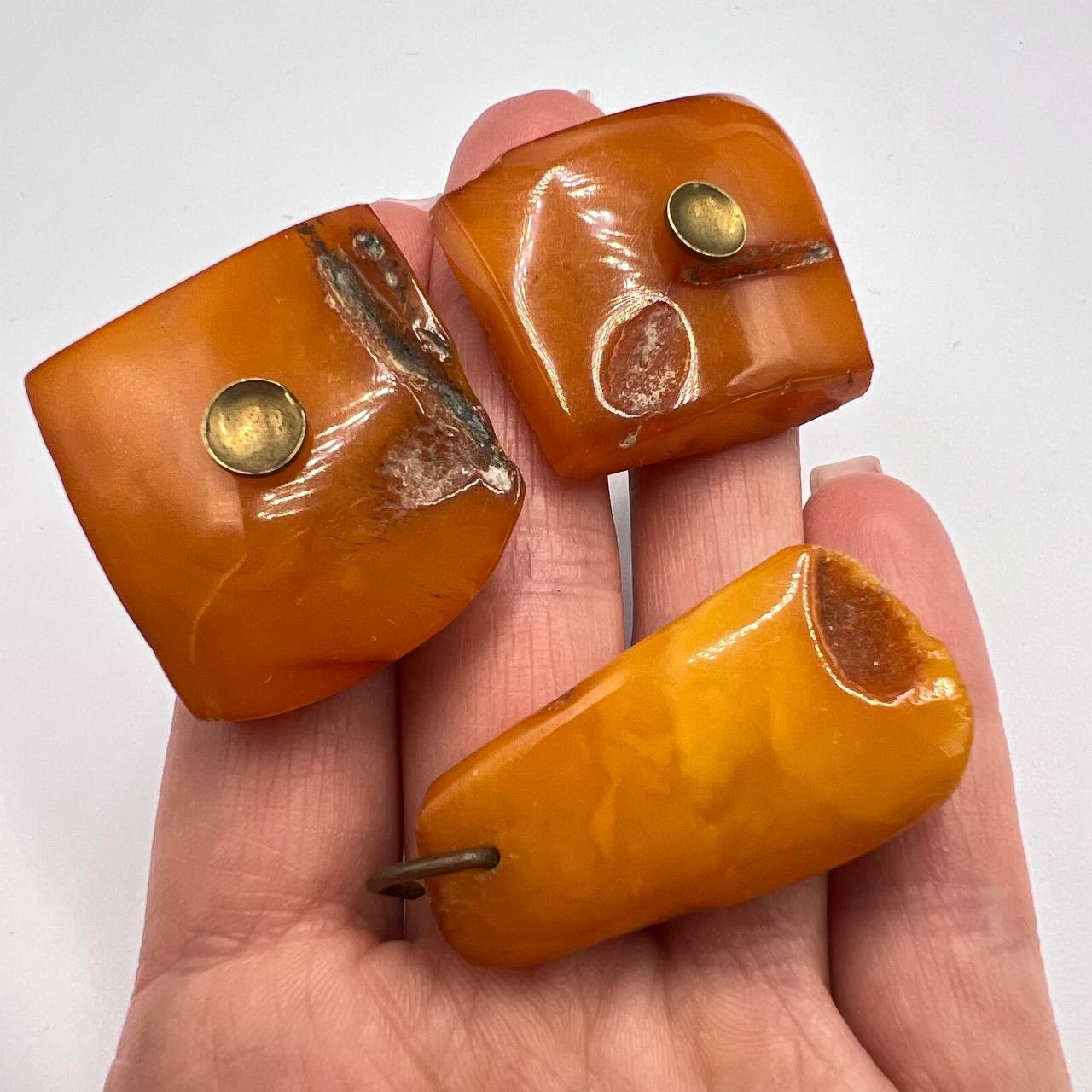 1970s Vintage Soviet Baltic Amber Cufflinks & Pendant Set