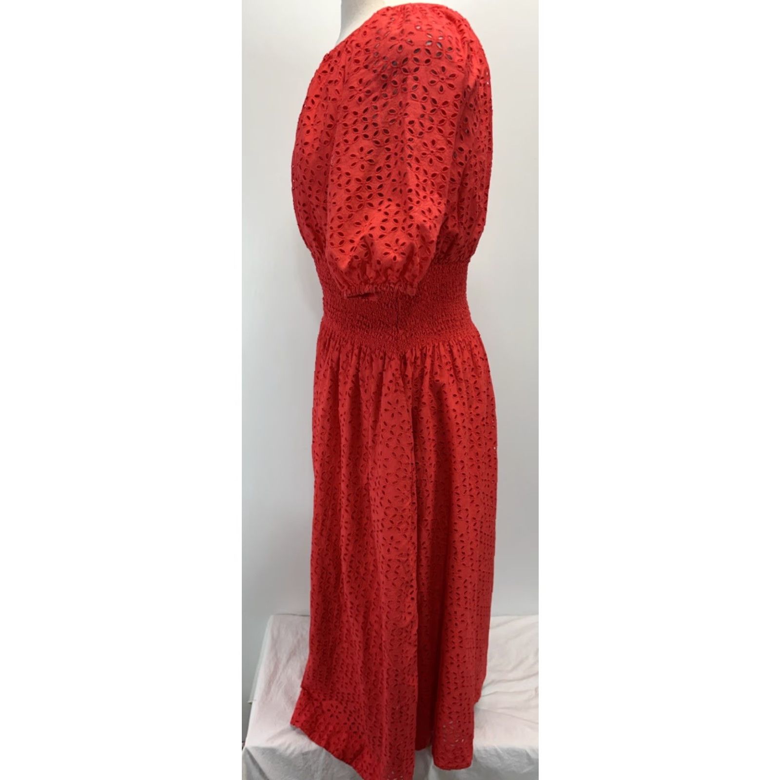 J.Crew J.CREW Sundress Midi Smocked Waist Eyelet Pockets Red/coral Medium Tall Women Beach Party/Cocktail Casual Travel Proven​ce शामिल? Size M / US 6-8 / IT 42-44 - 2 Thumbnail