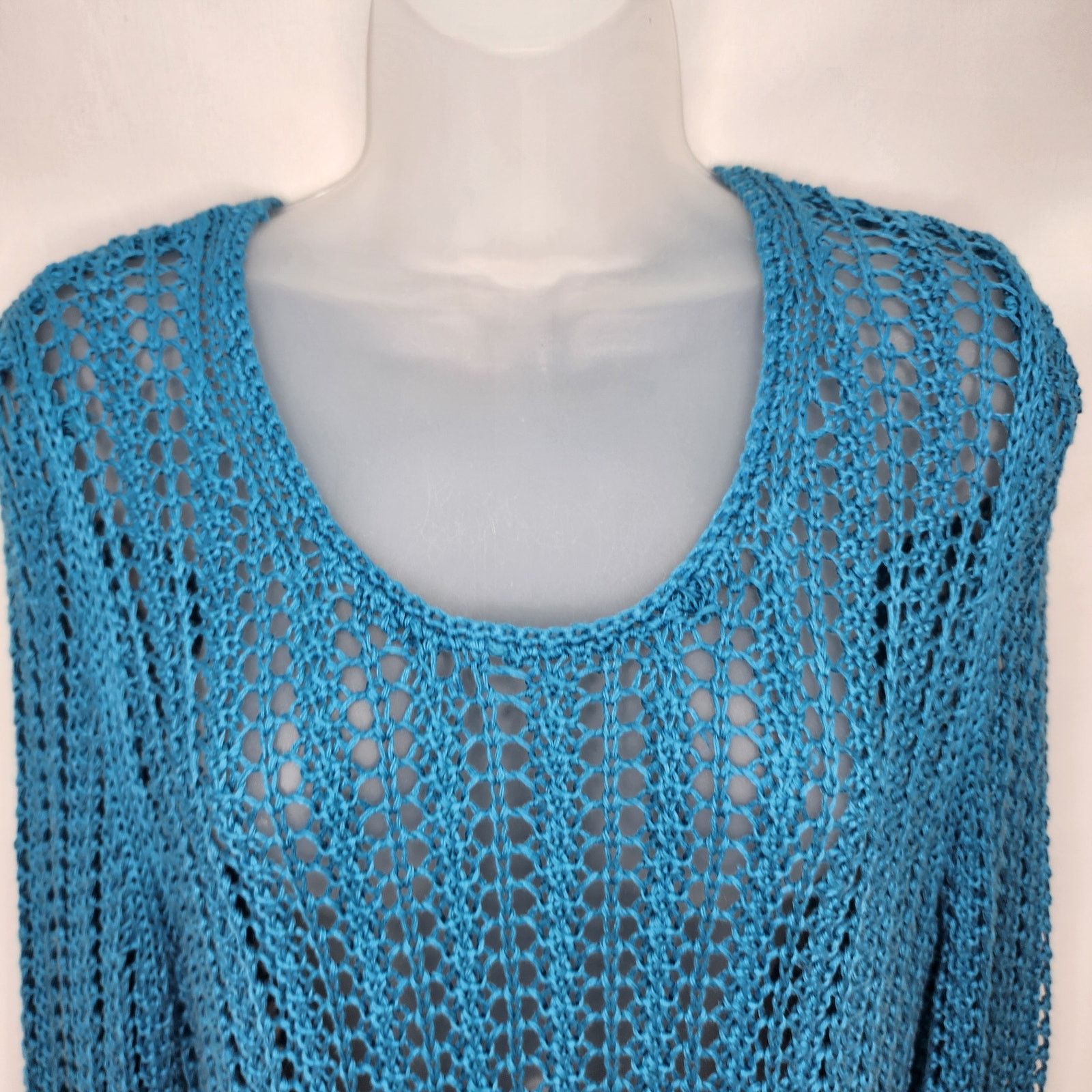Other J. Jill Blue Open Knit Long Sleeve Tunic Linen Sweater Size L / US 10 / IT 46 - 3 Thumbnail