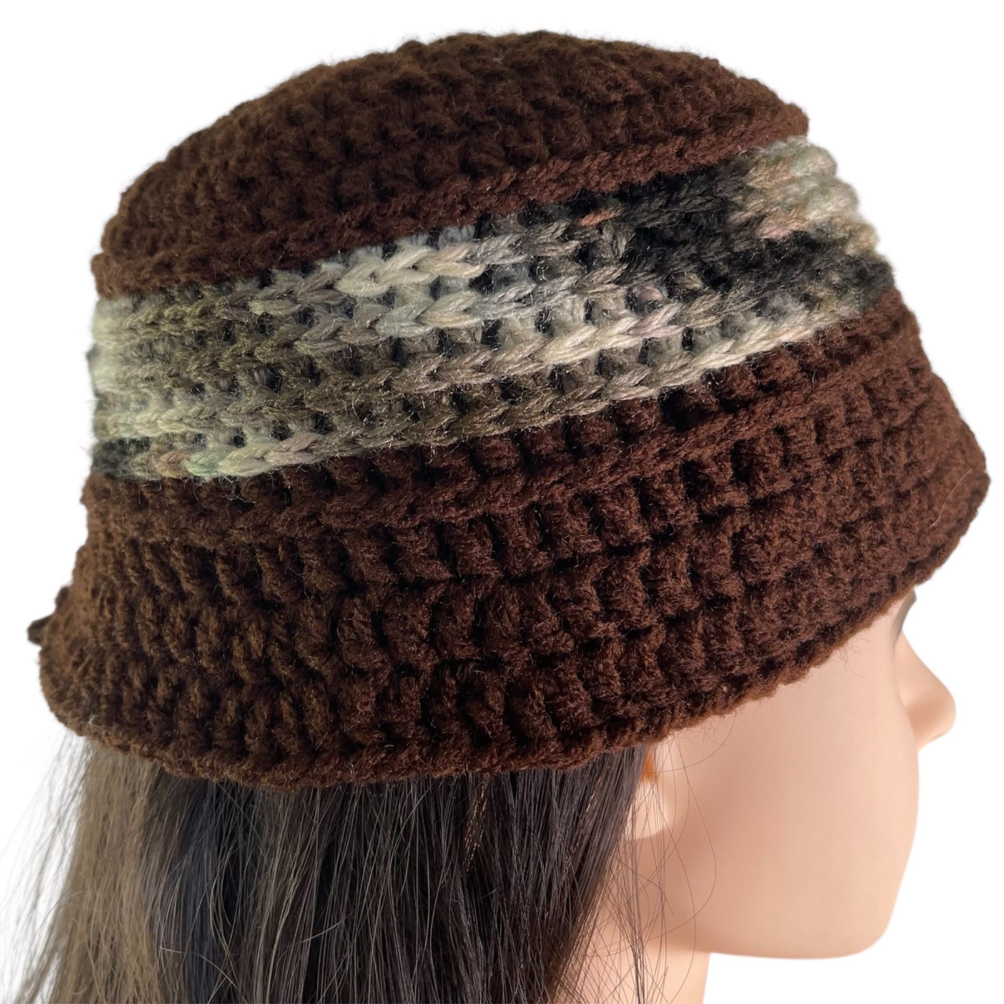 Handmade Crochet Bucket Beanie Hat Granny Square Pattern Brown Handma Size ONE SIZE - 5 Thumbnail