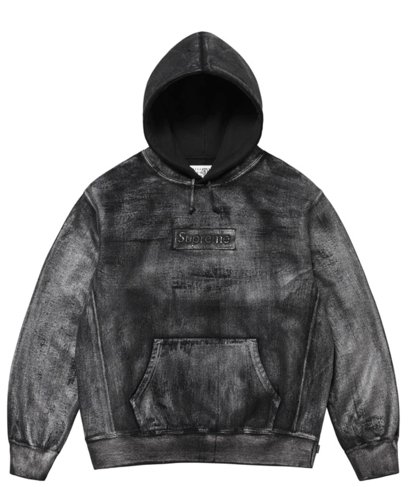 image of Mm6 Maison Margiela Foil Box Logo Hooded Sweatshirt in Black, Men's (Size Medium)