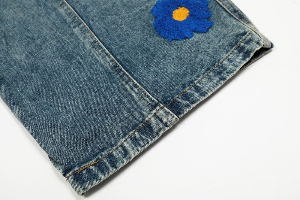 Jean Punk washed distressed floral embroidered scimitar jeans Size US 34 / EU 50 - 6 Thumbnail