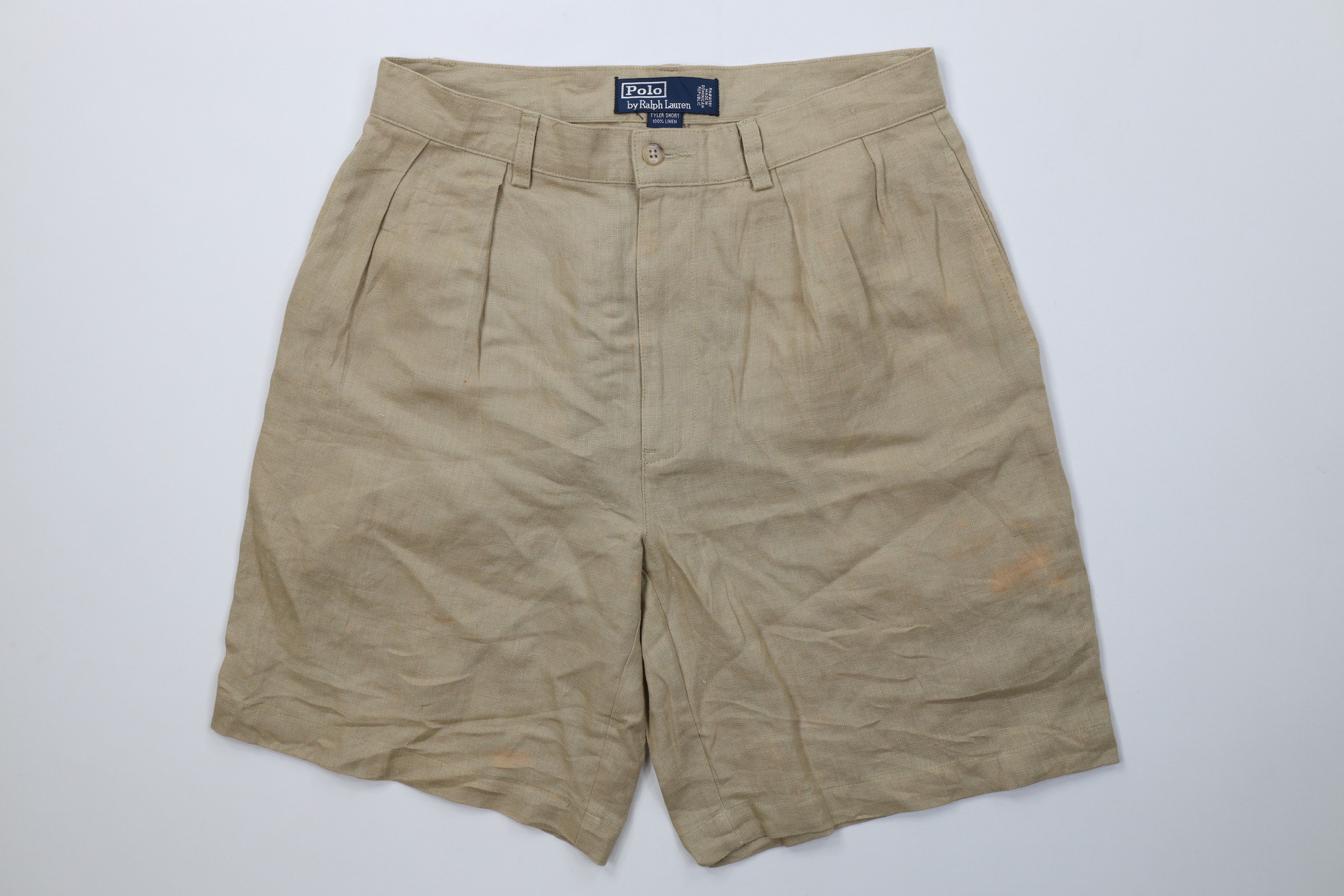 Ralph Lauren Vintage 90s Ralph Lauren Linen Above Knee Chino Shorts Beige Size US 32 / EU 48 - 1 Thumbnail