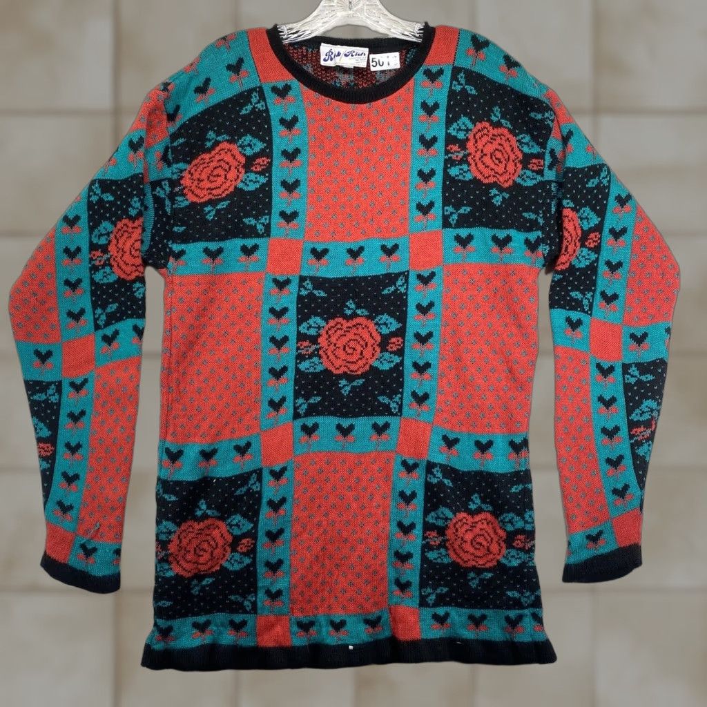 Vintage VINTAGE Rob Rich Women's Sweater Floral Roses 1980s Oversized Acrylic Casual Medium EUC Size M / US 6-8 / IT 42-44 - 1 Thumbnail