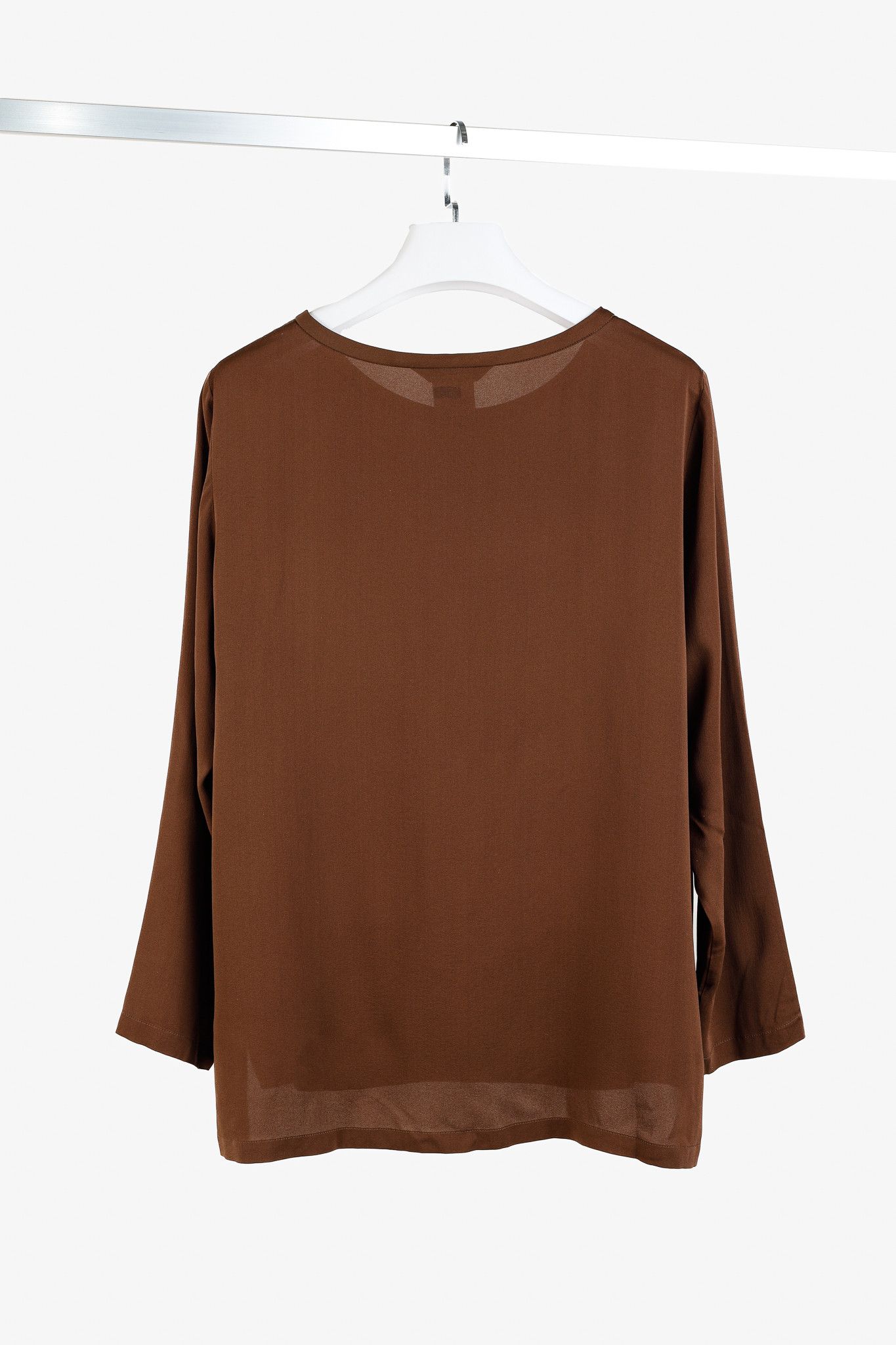 Max Mara Max Mara Brown Silk Long-Sleeve Blouse Size L / US 10 / IT 46 - 2 Thumbnail