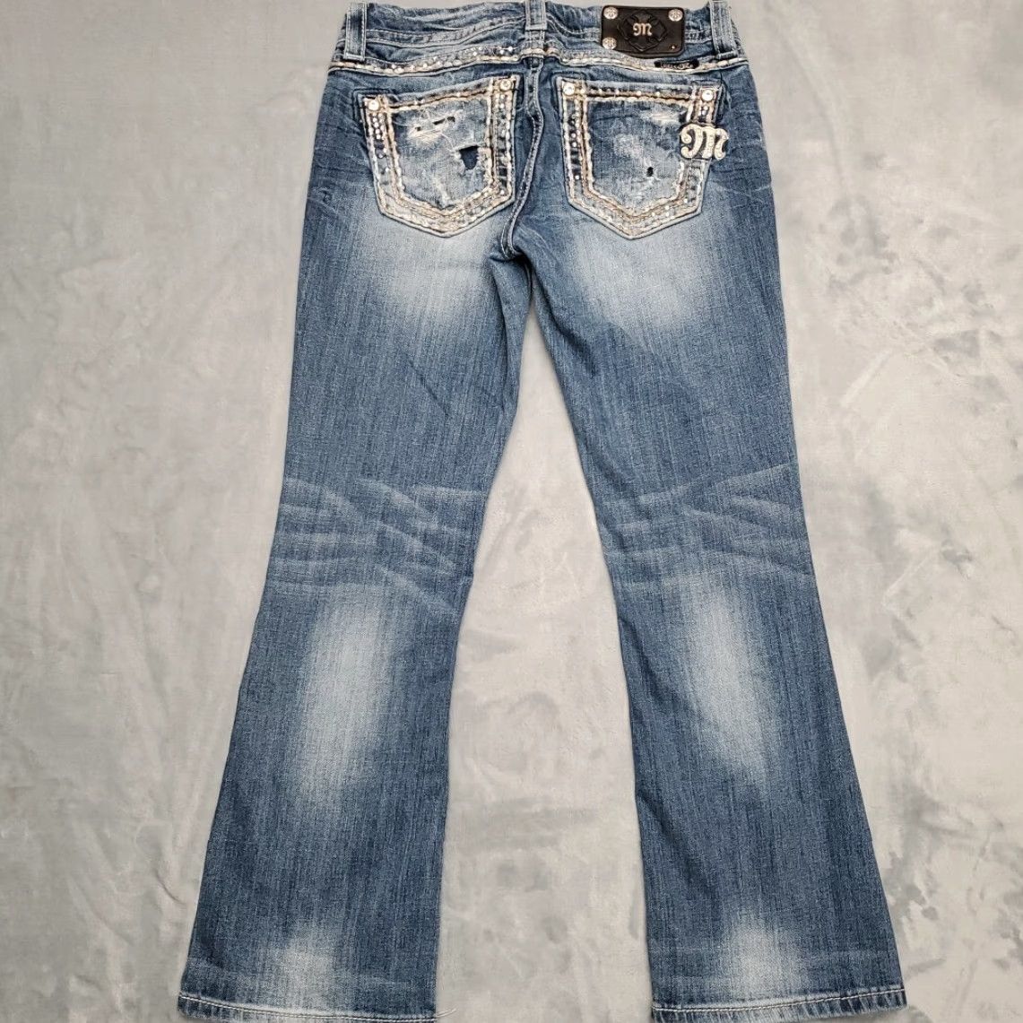 Miss Me VINTAGE MissMe Jeans Womens 27 Faded Whiskered Blue Denim Boot Cut Thick Stitch Cowboy Shirt? Size 27" / US 4 / IT 40 - 7 Thumbnail