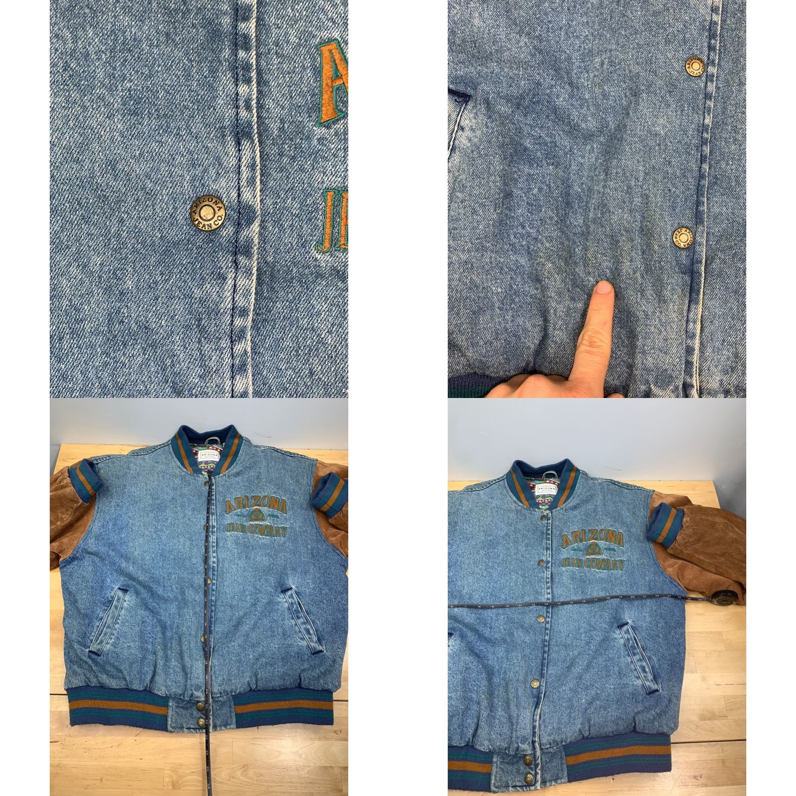Vintage VINTAGE Arizona Jeans Bomber Jacket Men L Denim Leather Suede Blue 7815 Size US 33 - 9 Thumbnail