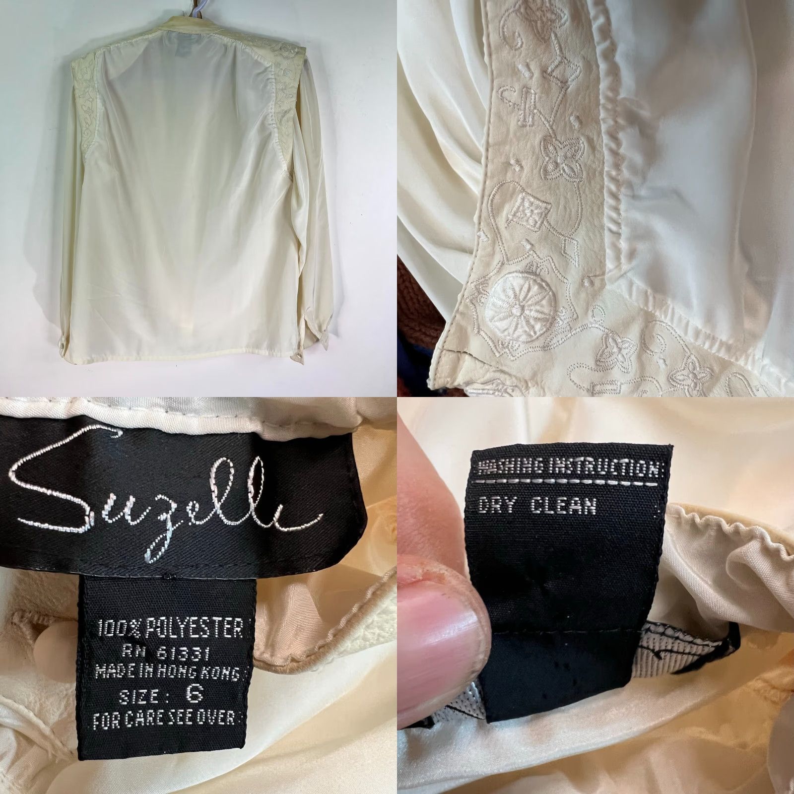 Vintage VINTAGE SUZELLE Blouse Button-Up Ivory Embroidered Chiffon Polyester Balloon Sleeve 6 Suzelle Women Shirt Casual Womens Size M / US 6-8 / IT 42-44 - 8 Thumbnail