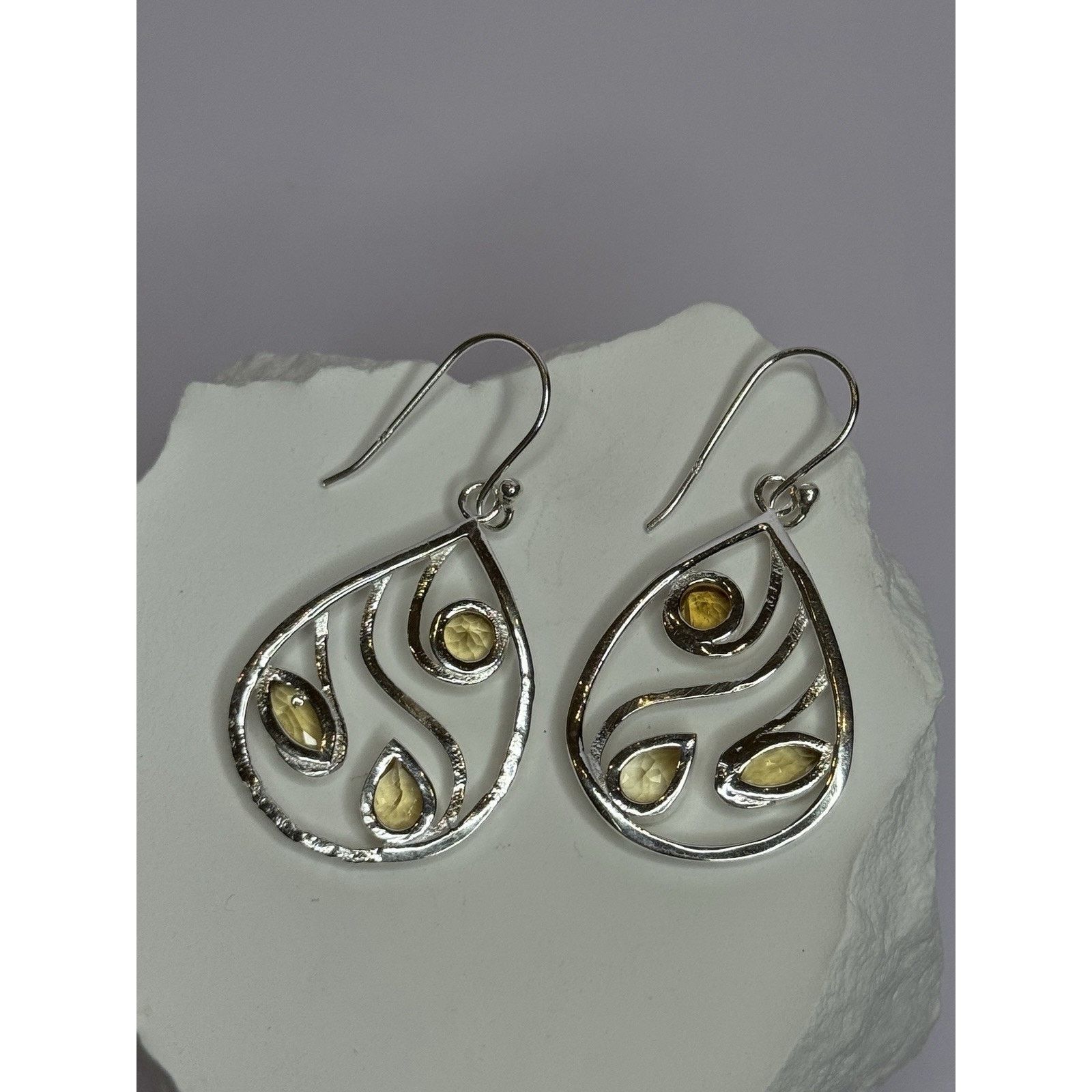 Jewelry 925 STERLING SILVER CITRINE EARRINGS LENGTH 1.8 INCH Size ONE SIZE - 7 Thumbnail