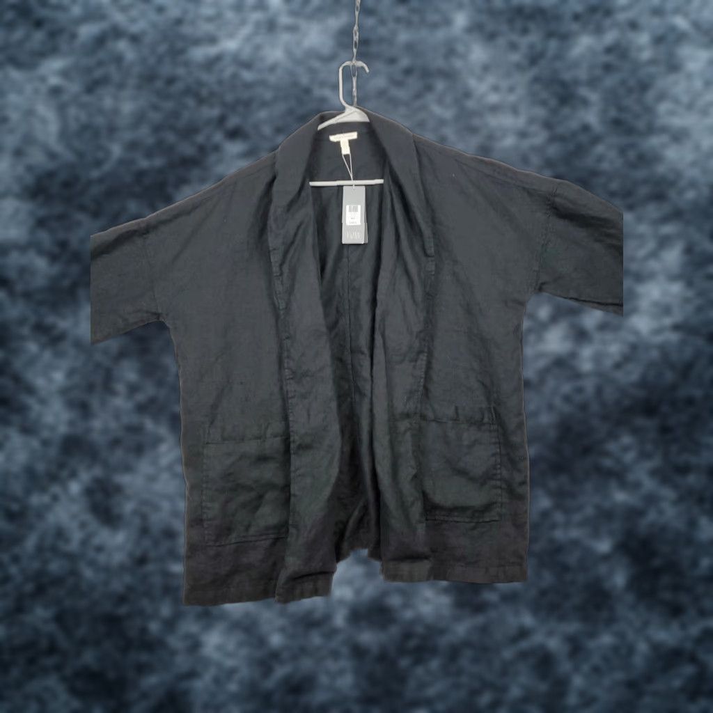 Eileen Fisher VINTAGE Eileen Fisher Blazer Women Black 100% Linen Open Front Single-Breasted Blazer Jacket Long Sleeve Size M / US 6-8 / IT 42-44 - 1 Thumbnail