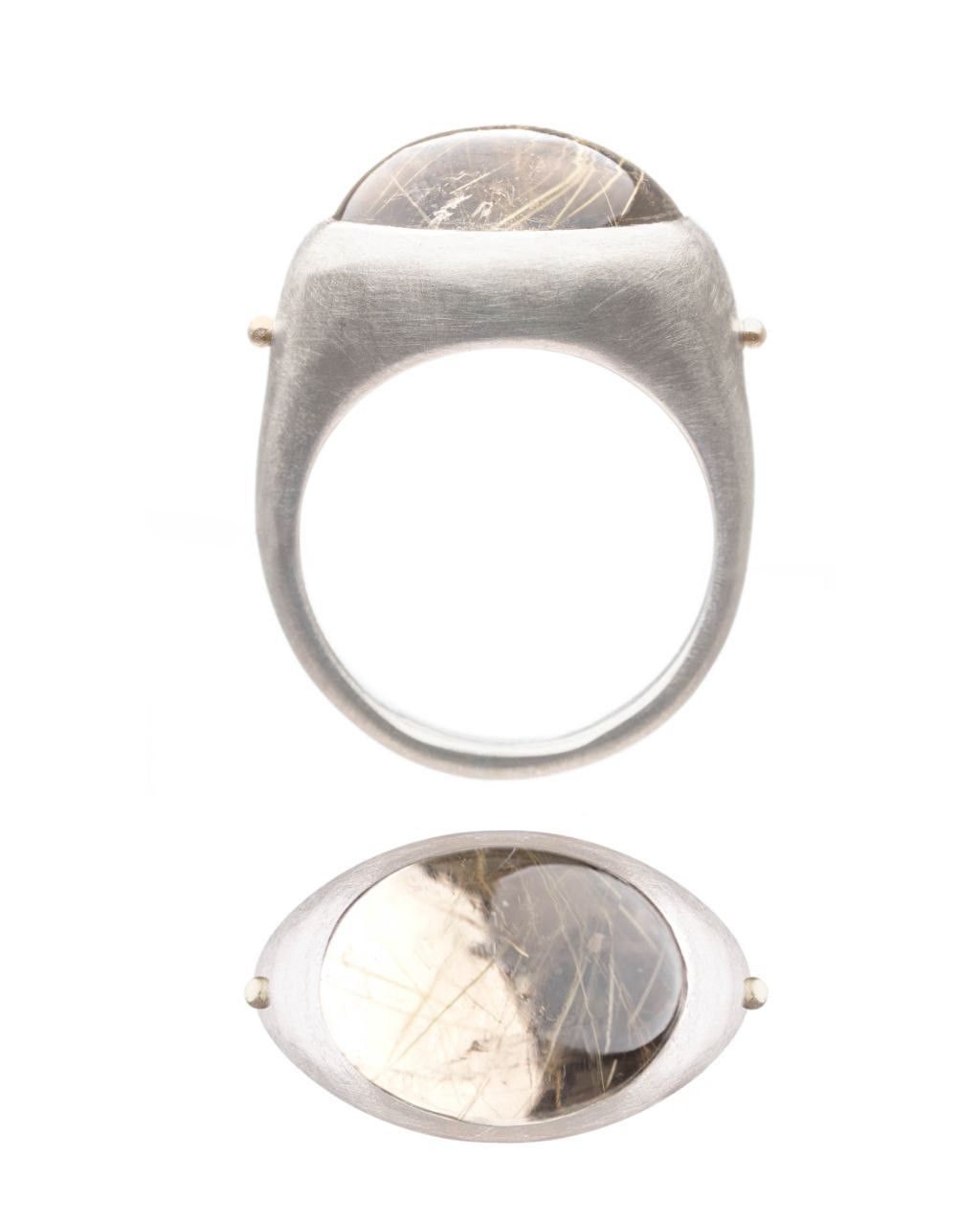 Other KAI / Silver Rutilated Quartz Ring - Hand-Cut Cabochon Size ONE SIZE - 3 Thumbnail