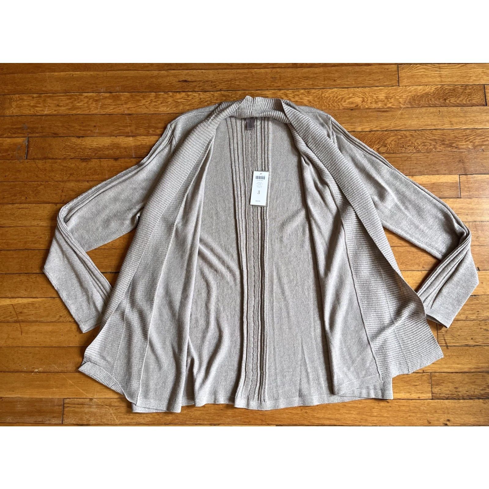 Vintage Chico’s Cardigan Sweater Women's XL Beige Glitter Open V-Neck Long Sleeve Knit Bohemian Retro Size XL / US 12-14 / IT 48-50 - 7 Thumbnail