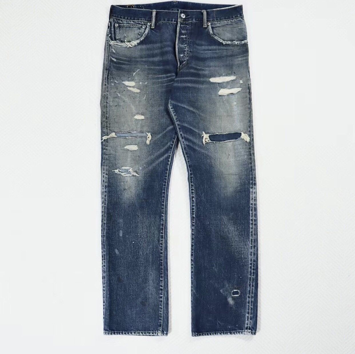 image of Visvim Dry5 Yellow Mud Dyed Niuwang Jeans in Blue, Men's (Size 37)