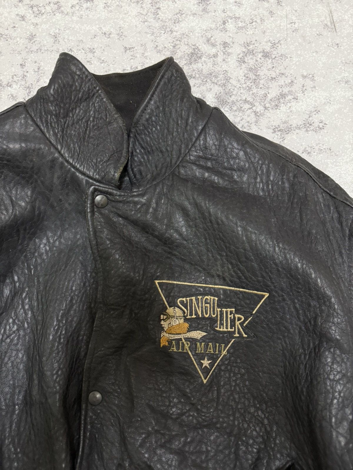 Genuine Leather Vintage 80s SINGULIER AIR MAIL FLIGHT BOMBER JACKET LEATHER Size US XL / EU 56 / 4 - 6 Thumbnail