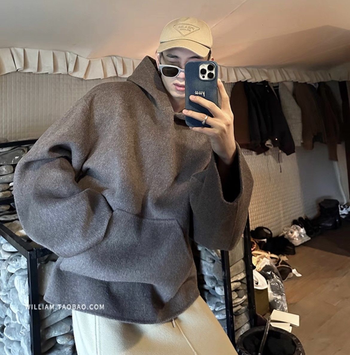 Brown wool fleece hoodie sweatshirts