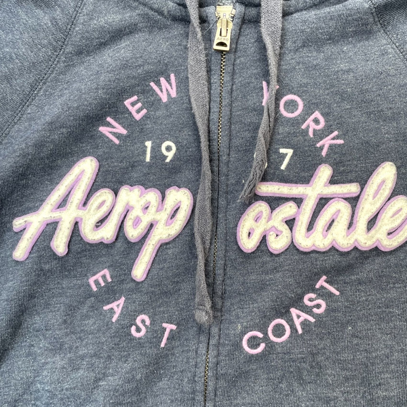 Vintage Aéropostale Hoodie Womens Small Blue Spellout New York Logo Cotton Full Zip y2k Size S / US 4 / IT 40 - 3 Thumbnail