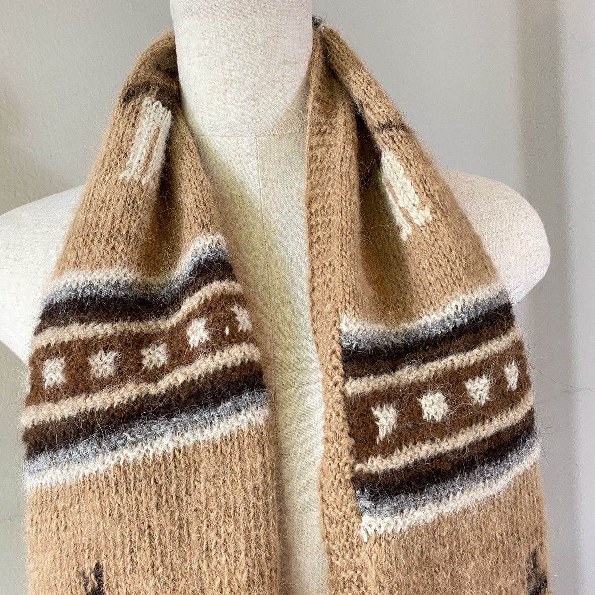 Designer × Japanese Brand Camel Brown Alpaca Pattern Scarf Size ONE SIZE - 7 Thumbnail