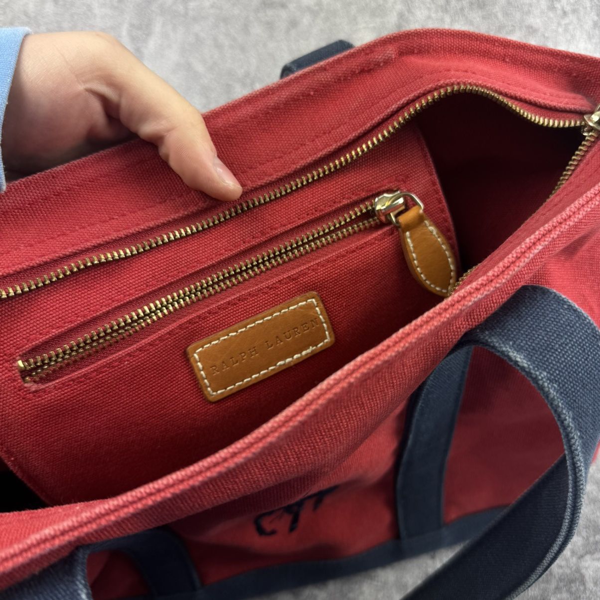 Polo Ralph Lauren Polo Ralph Lauren Red Canvas Big Pony Tote Bag Size ONE SIZE - 12 Thumbnail
