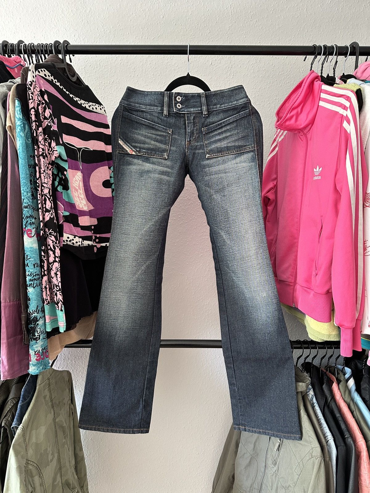 Diesel × Seditionaries Diesel Old Washed Fade Asymmetric Low Rice Wrap Jeans 00s Size 26" / US 2 / IT 38 - 1 Thumbnail