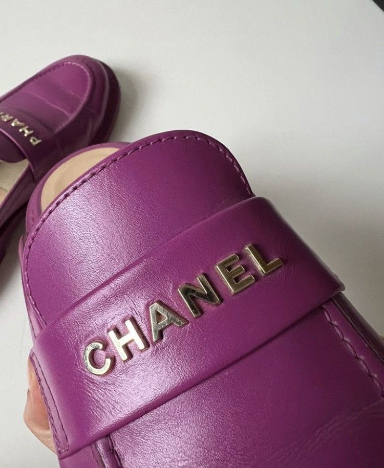 Chanel x Pharrell Williams Leather Logo Detail Pink Mules