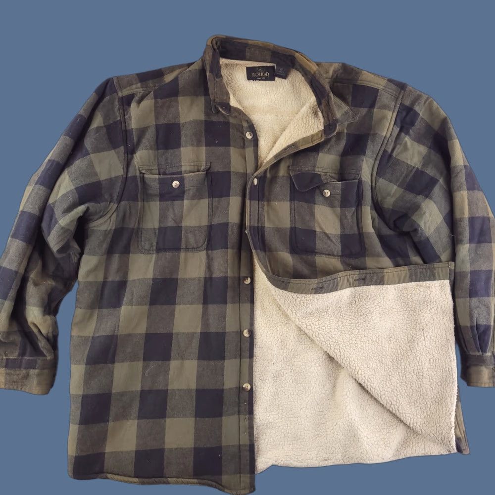 Vintage RedHead Jacket Mens 2XL Plaid Flannel Overcoat Brown Work Casual Sherpa Coat Size US XXL / EU 58 / 5 - 1 Thumbnail