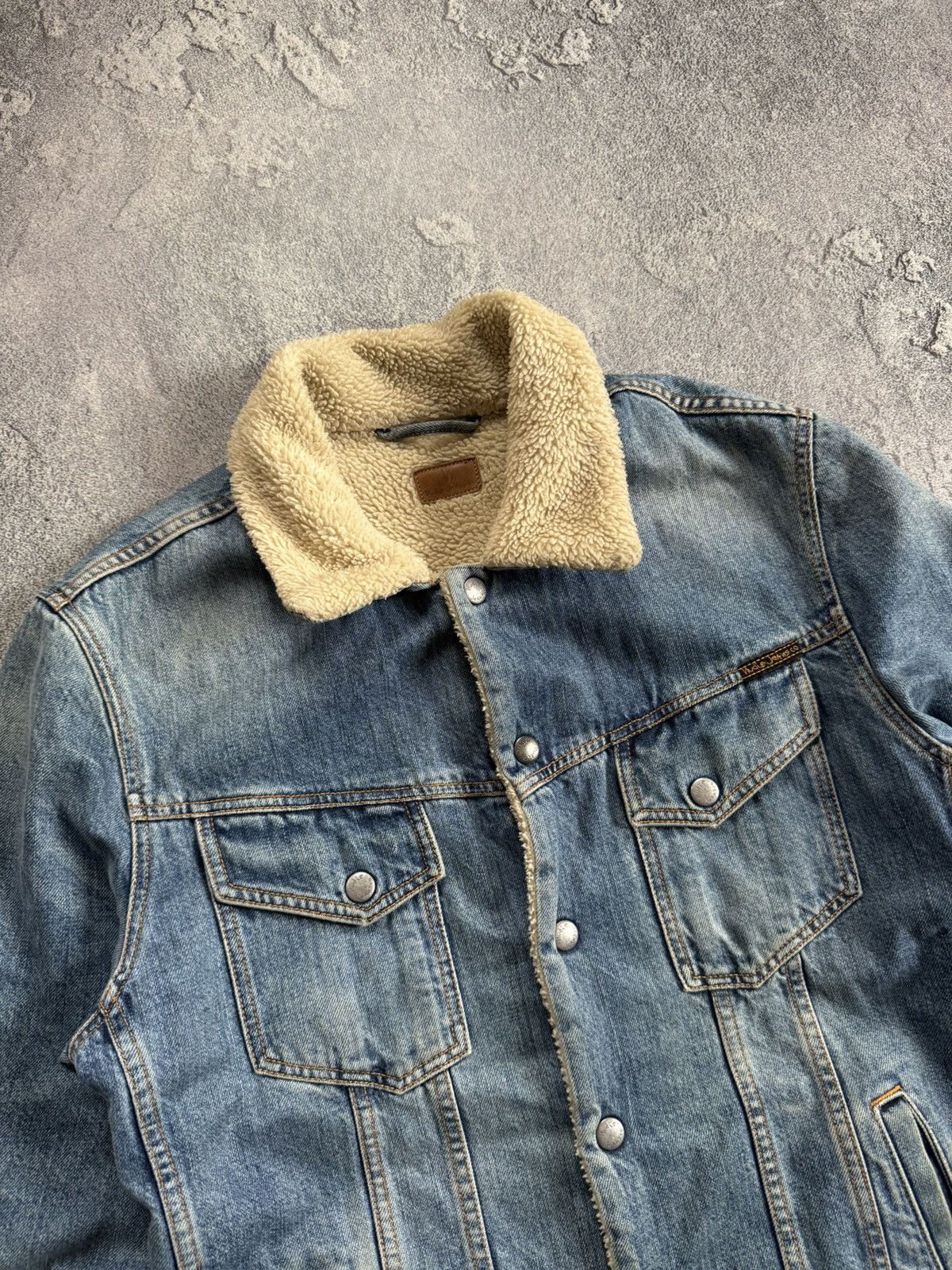 Nudie Jeans × Vintage Nudie Jeans co M denim Sherpa jacket lenny tangerine blue Size US M / EU 48-50 / 2 - 10 Thumbnail