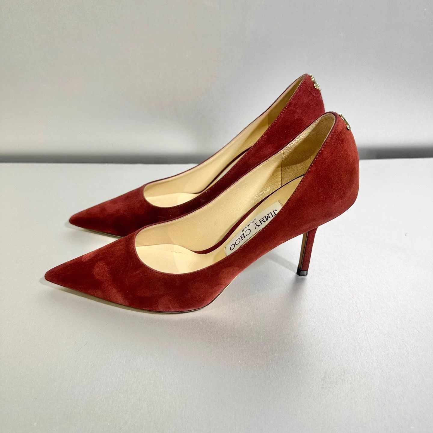 Jimmy Choo JIMMY CHOO red suede heels 36 like new X3516 Size US 5 / IT 35 - 3 Thumbnail