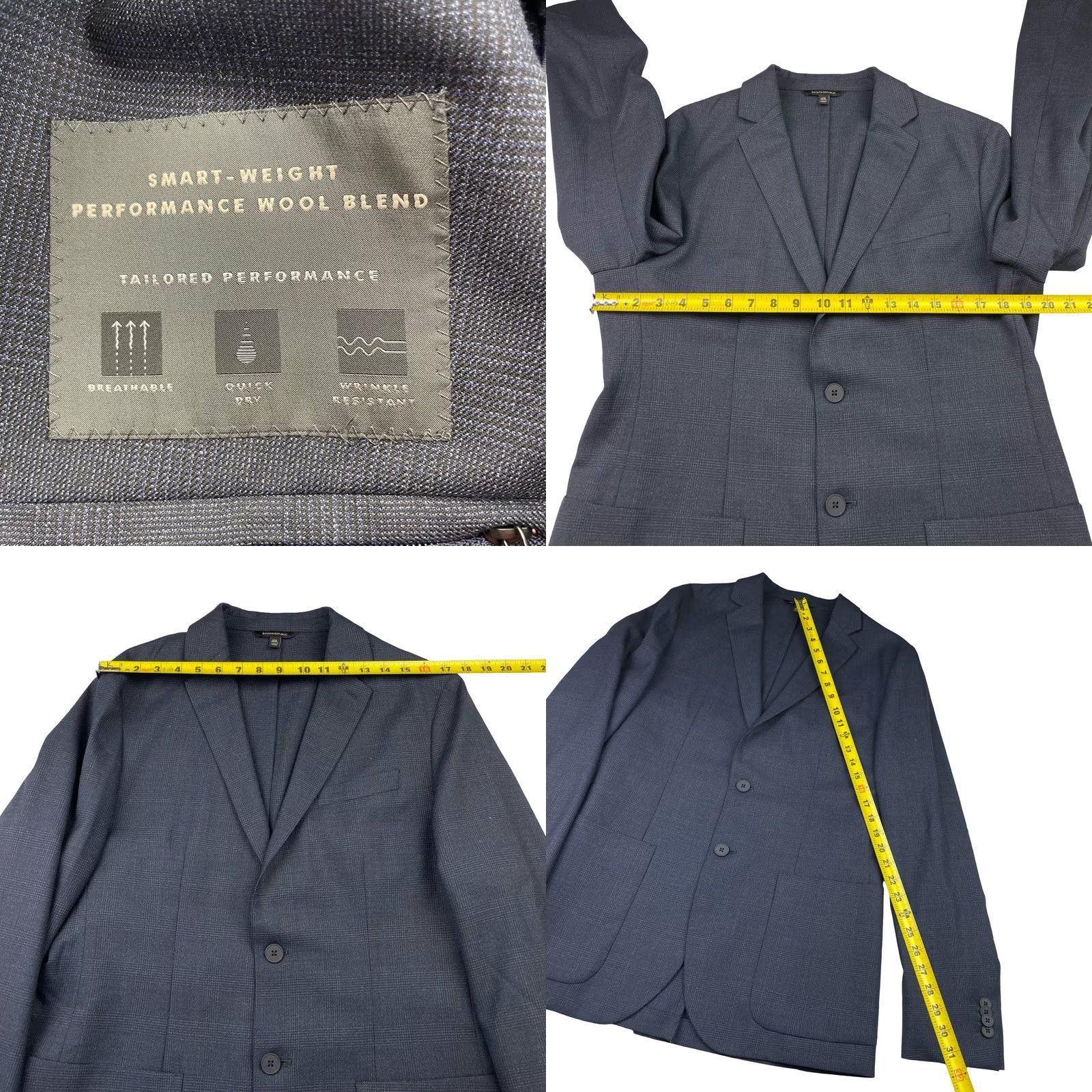 Banana Republic Banana Republic Men's Slim Fit Wool Blend Suit Blue Plaid • 40L 2 Piece Size 40R - 8 Thumbnail